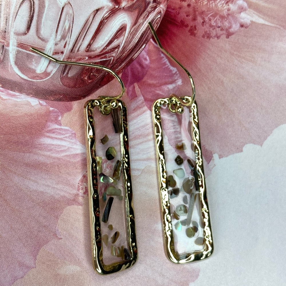 Gold Acrylic Shell Drop Earrings - Picture 5 of 5